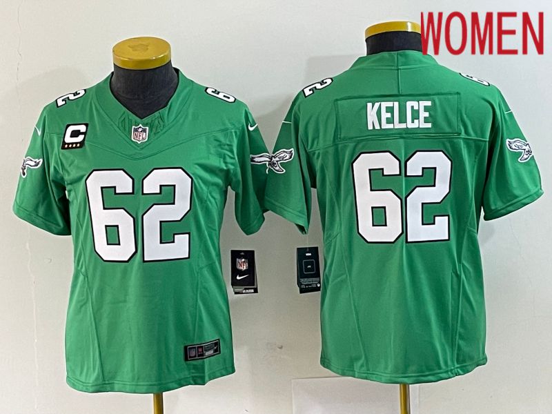 Women Philadelphia Eagles #62 Kelce Green Nike Throwback Vapor Limited NFL Jerseys